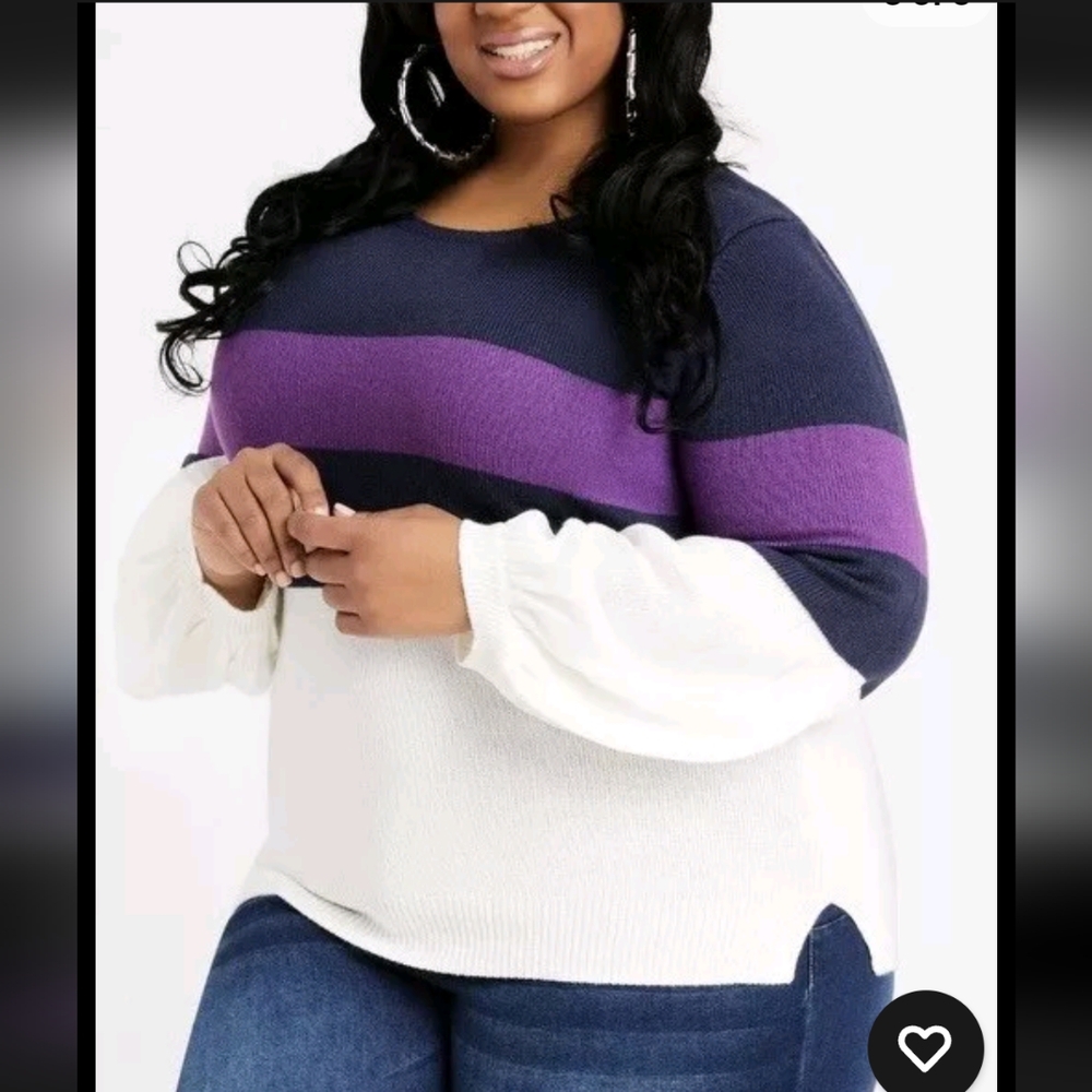 Ashley Stewart Stripe Balloon Sleeves knit Sweater size 10/12
